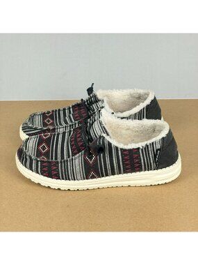 Hey Dude Wendy Boho Stripe Chili Pepper Casual Shoes Womens 8 Black Red Slip On